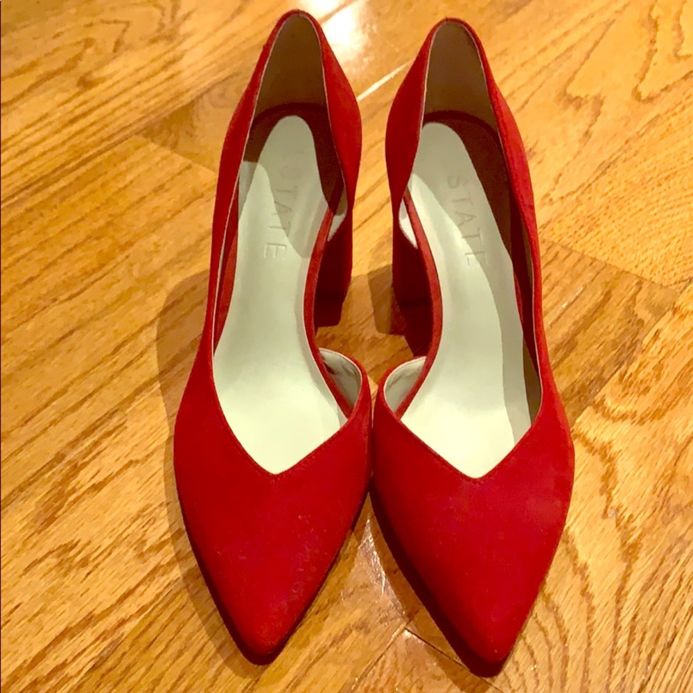 1. State suede red heels